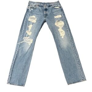 Vintage Levi's 501 Mens W36 L36 Light Wash Distressed Straight Fit Jeans